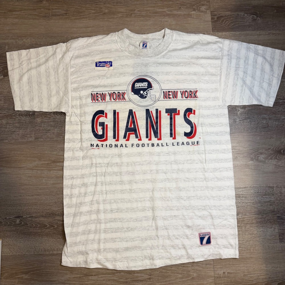 Vintage 1990 New York Giants Logo 7 Striped T-Shirt Mens Large Made in USA NFL